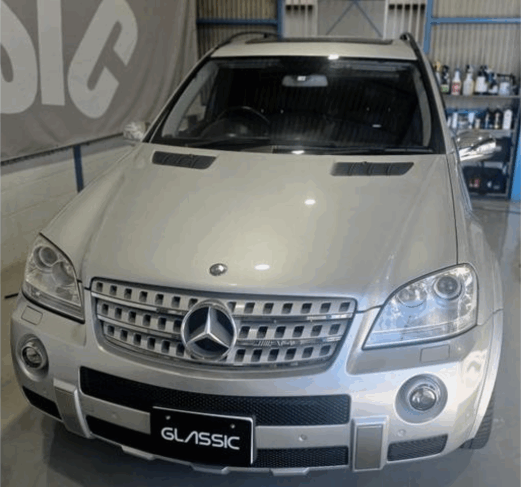 メルセデス・ベンツ Mクラス W164 助手席ドアガラス 透明断熱フィルム施工後の様子